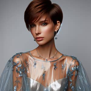 Modern Elegance in Blue and Silver | Chic Haircut and Shimmery Jewelry
