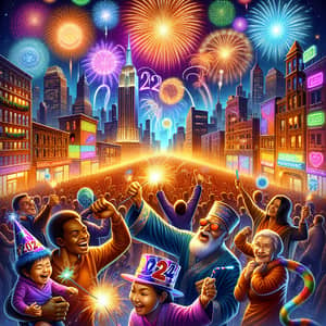 2024 New Year's Eve Celebration | Vibrant Fireworks & Diverse Crowd