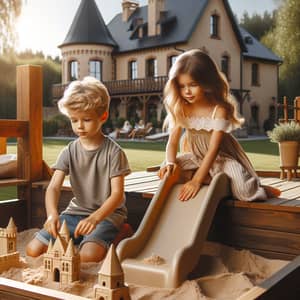 Beautiful Children Playing on Wooden Playground