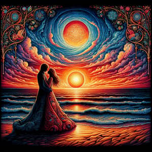Romantic Sunset Beach Painting in Gothic Style