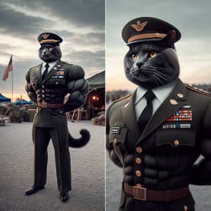 Muscular Cat in Military Uniform | Commanding Feline