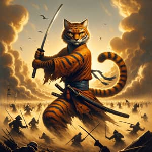 Fierce Feline Warrior: Katana Combat Scene