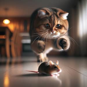 Cat Chasing a Mouse - Fun and Playful Action