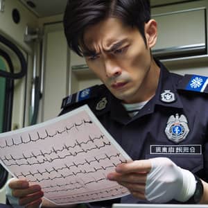 Asian Male Paramedic Studying Electrocardiogram | Health Condition Concern
