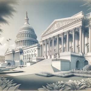Neoclassical United States Congress Building Illustration