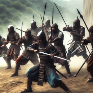 Epic Warriors Engaged in Intense Battle | Traditional Armored Fighters