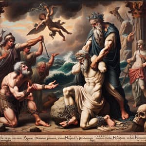 Ancient Greek Tale: Prometheus Bound to Rock by Hephaestus