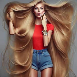 Youthful Caucasian Woman with Rapunzel-Like Blonde Hair | stunning image