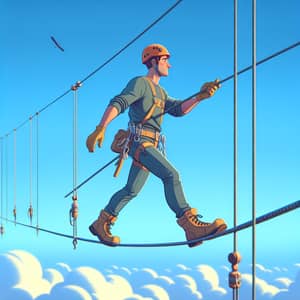 Balancing Act: Caucasian Man Walking Tightrope