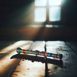 Colorful Folk Flute on Wooden Table