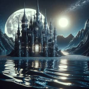Ethereal Black Crystal Castle in Enchanting Landscape
