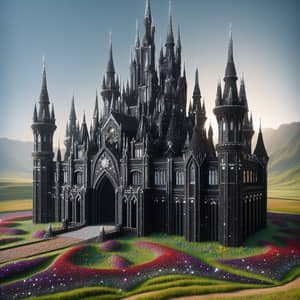 Majestic Black Crystal Castle - Sparkling Fortress Amidst Nature
