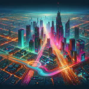 Futuristic Nighttime Cityscape Painting with Neon Colors