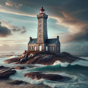 Majestic Stone Lighthouse on Serene Seashore