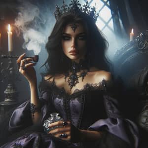 Mysterious Dark-Haired Princess on Gothic Throne | Fantasy Novel Vibe