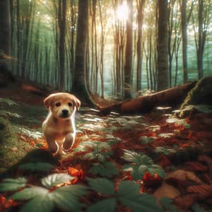 Small Puppy Playing in Forest - Cute Dog Exploration