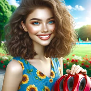 Joyful Summer Bike Ride with a Beautiful Girl | Park Scene