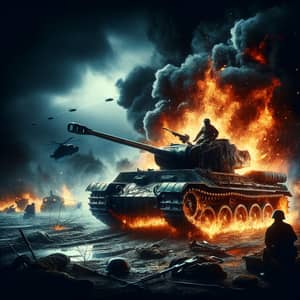 Warrior's Tank Engulfed in Flames - Battle Scene