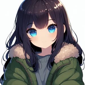 Anime Girl with Simple Design | Dark Hair & Blue Eyes