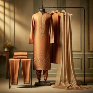 Elegant Orange Kurta Set with Gold Embroidery | High Quality