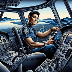 Professional South Asian Male Police Officer Flying Helicopter Illustration