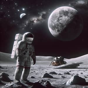 Lost Caucasian Astronaut on Moon's Barren Landscape - Digital Art