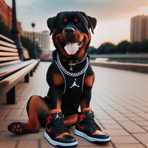 Rottweiler Dog in Jordan Sneakers