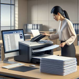 High-Speed Document Scanner: Professional Asian Woman in Office