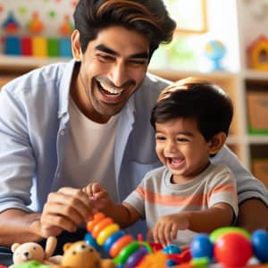 Playful South Asian Man Enjoying Fun Playtime Activity with Child