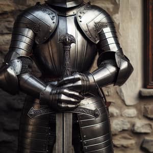 Intricately Designed Medieval Suit of Armor with Two-Handed Sword