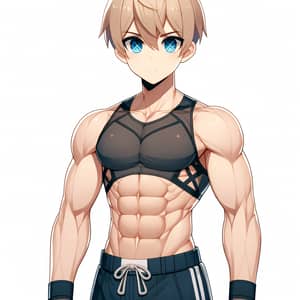 Anime-Style Character with Short Blonde Hair and Blue Icy Eyes - Athletic Wear