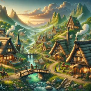 Enchanting Fantasy Village Amid Emerald Hills | Magical Creatures & Vibrant Life