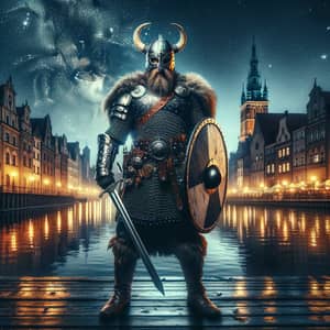 Menacing Scandinavian Viking Warrior in Old City - Lodz, Poland
