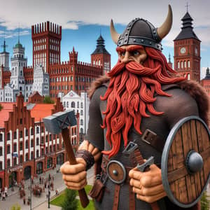 Viking in Lodz: Whimsical Time-Travel Scene | City Landmarks