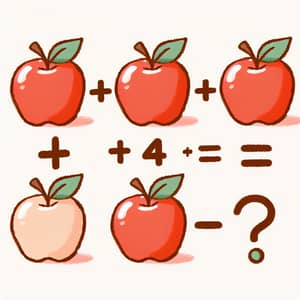 Math Problem: Illustration of Four Apples Plus Three Equals