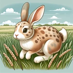 Spotted Light Brown Rabbit Hopping in a Field
