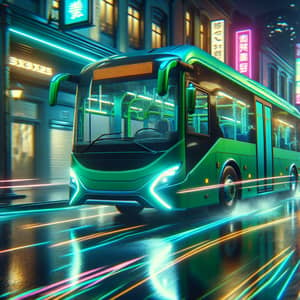Vibrant Green Bus Zooming Urban City Street