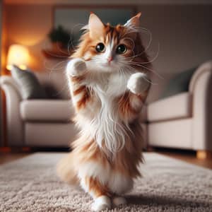 Playful Orange and White Cat Dancing in Cozy Home Setting