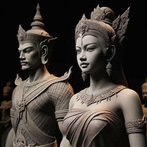 Southeast Asian Mythology Princess with Warrior Statue