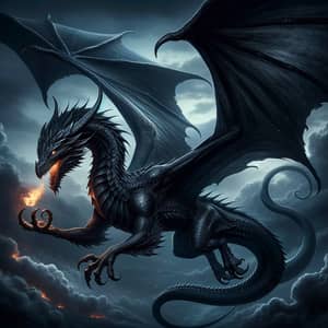 Black Dragon: Majestic Creature in Twilight Sky