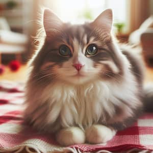 Fluffy Grey and White Domestic Cat with Green Eyes