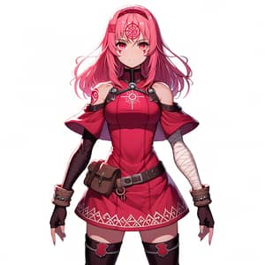 Manga-Style Female Character with Athletic Build and Pink Hair