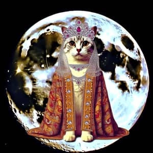 Cat on Moon in Butler's Outfit with Princess Cat in Levantine Robes