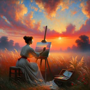 Serene Hispanic Woman in Impressionist Landscape