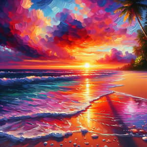 Serene Sunset Beach Painting with Impressionist Style