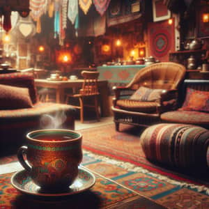 Bohemian Café Scene with Herbal Tea | Cozy and Inviting Atmosphere