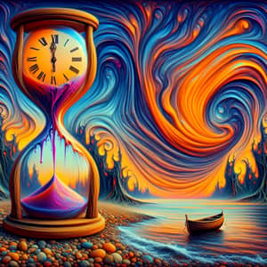 Surrealistic Timepiece Art: Dream-Like Hourglass Scene