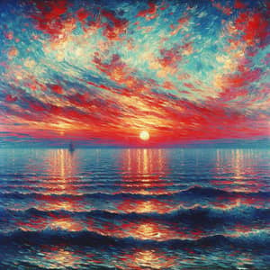 Impressionism Sunset Over Ocean Artwork
