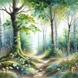 Enchanting Forest Watercolor Painting