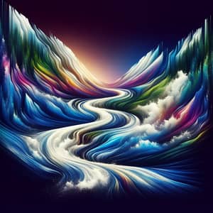 Abstract Flowing River Art: Enigmatic Mountains to Vast Ocean